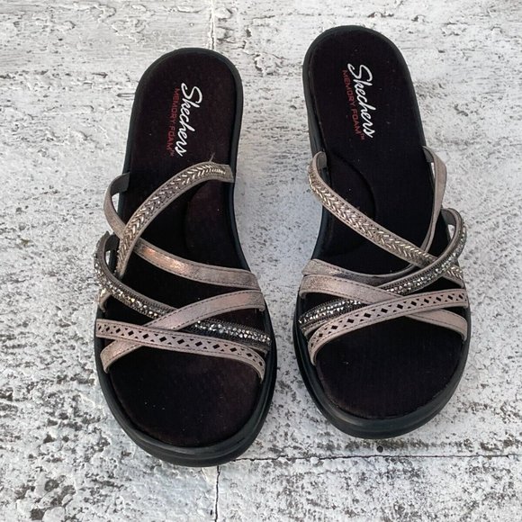 Sketchers Women Sandal Memory Foam Strappy Heel Shoes Size 11 - Picture 2 of 10